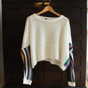 SPOT LITE cropped sweater long sleeve white with color block sleeves oversized